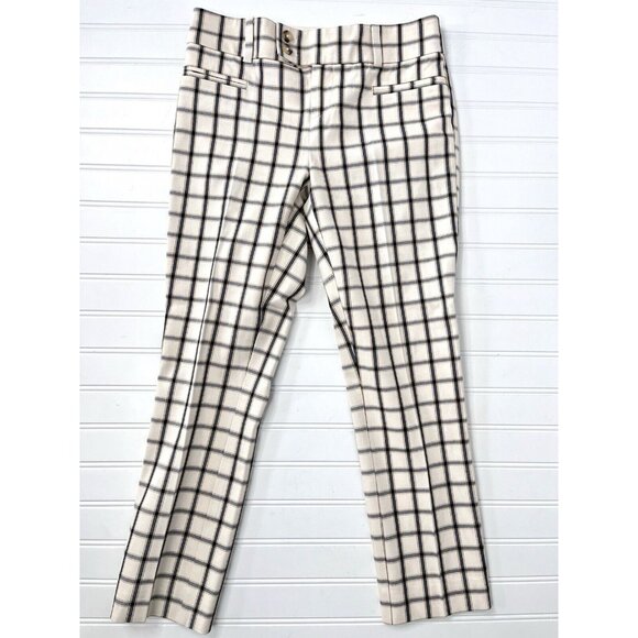 ANTHROPOLOGIE Women's White Blue Plaid The Essential Slim Pant 0P - Picture 1 of 5